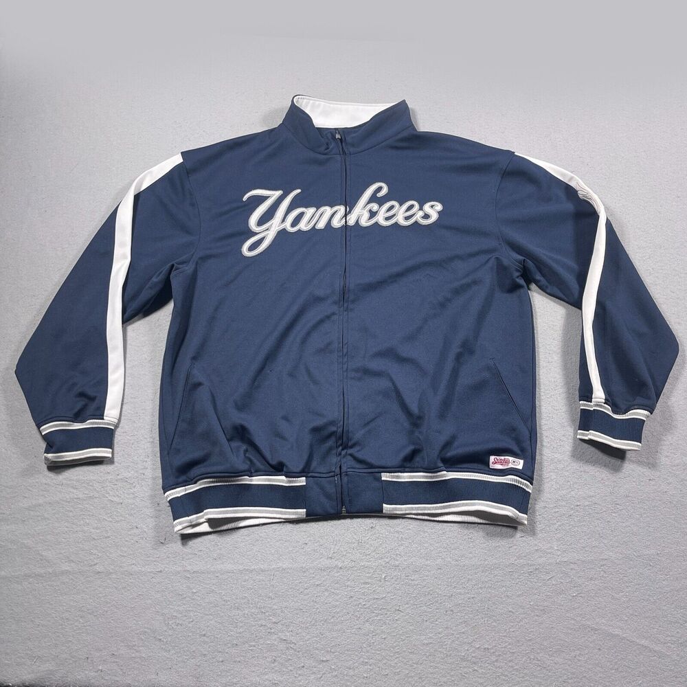New York Yankees Jacket Men XL Stitches Athletic Zip Up Full Track Navy White‎
